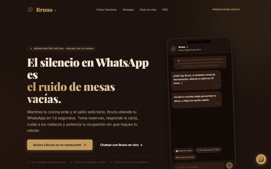 Portada del sitio de Bruno, maître virtual para restaurantes
